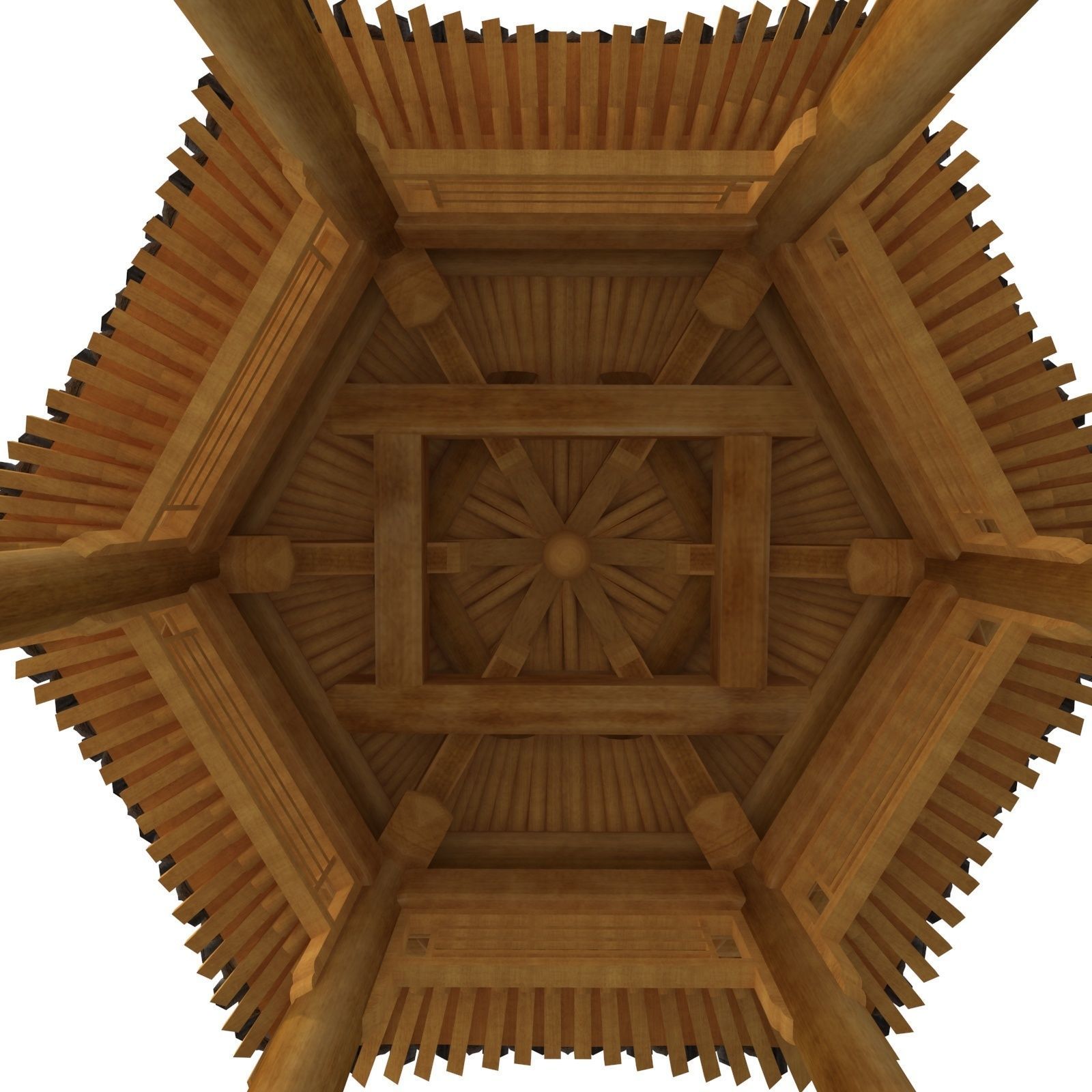 Ancient Chinese Architecture   Six corner Pavilion Low-poly 3D model_8