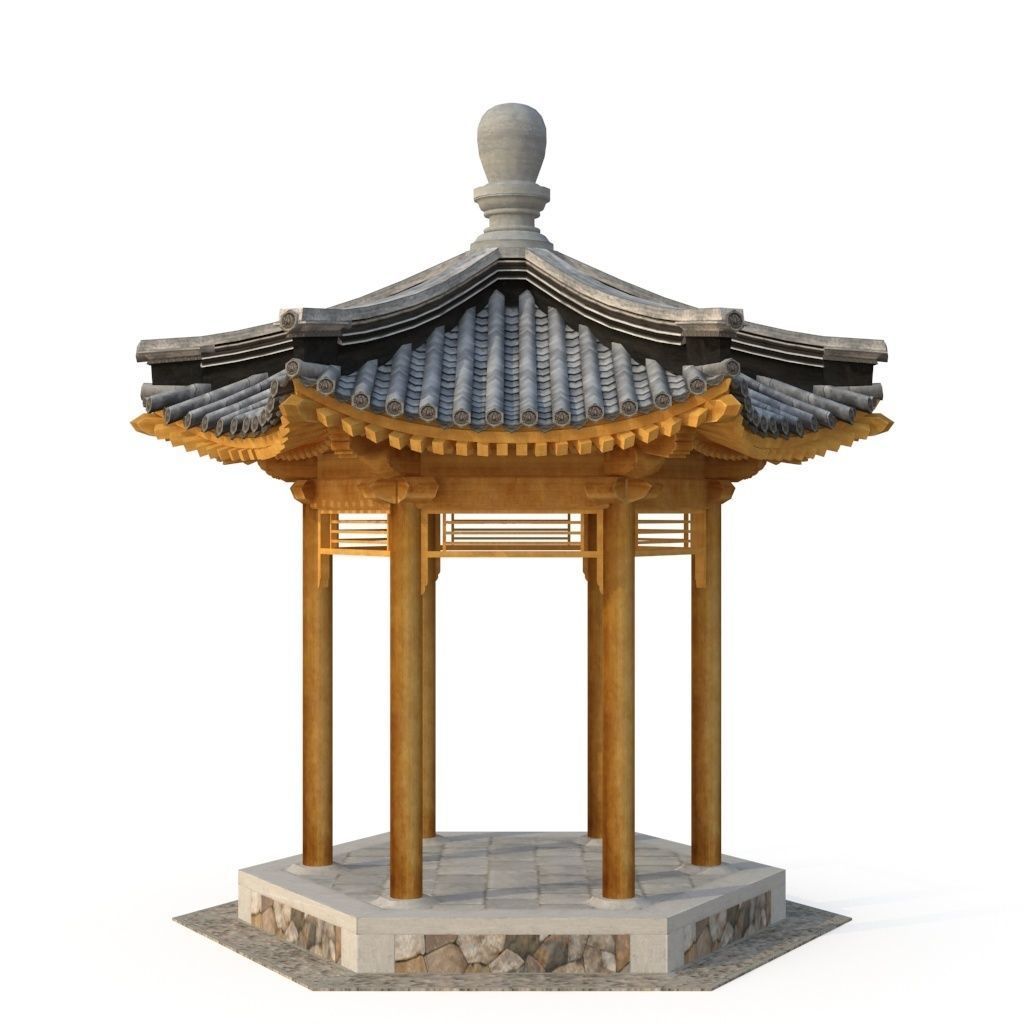 Ancient Chinese Architecture   Six corner Pavilion Low-poly 3D model_3