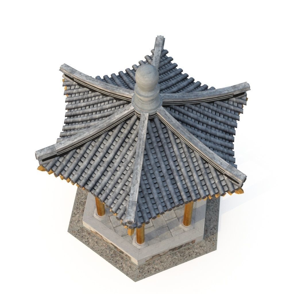 Ancient Chinese Architecture   Six corner Pavilion Low-poly 3D model_2
