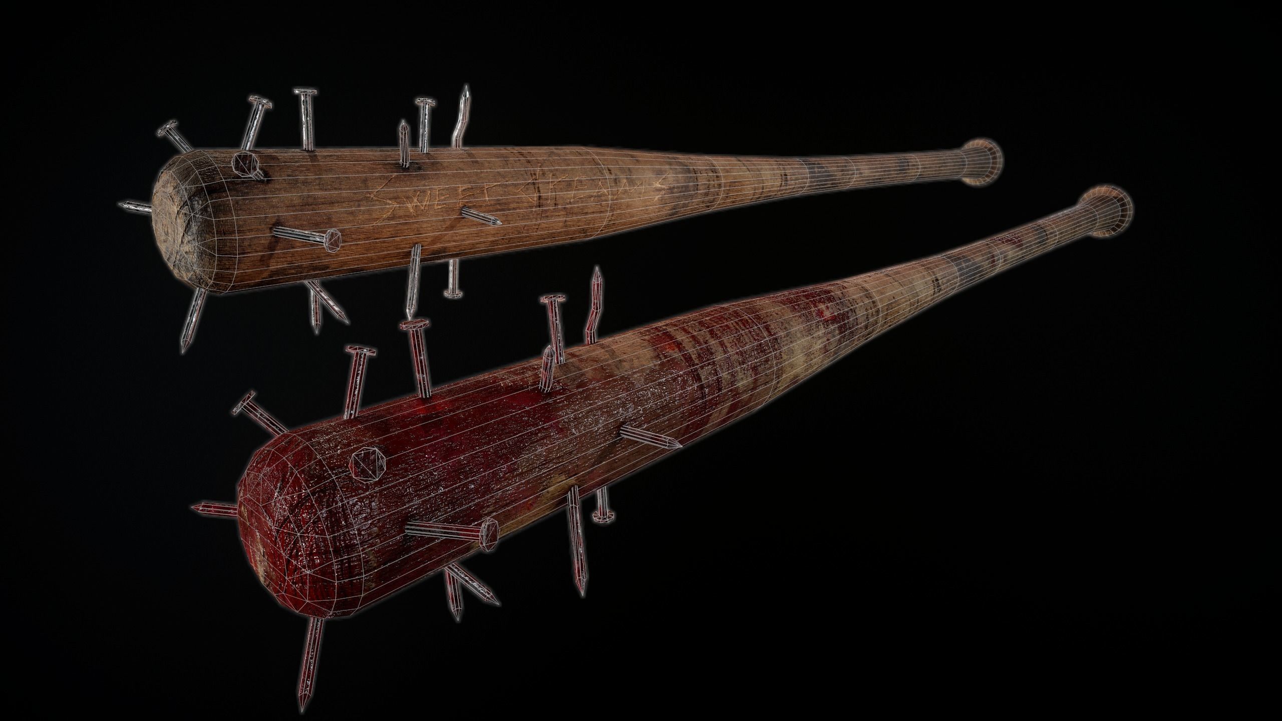 Nailed Bat Post Apocalypse PBR Low-poly 3D model_3