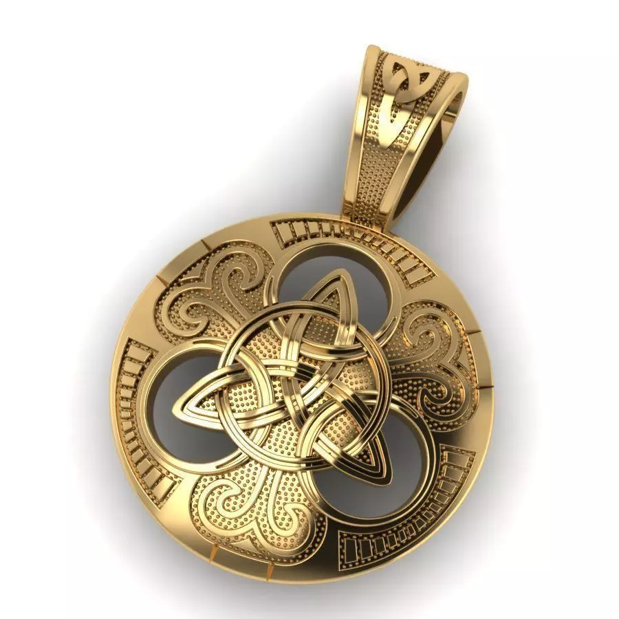 guard celtic cross pendant in gold 3D print model_0