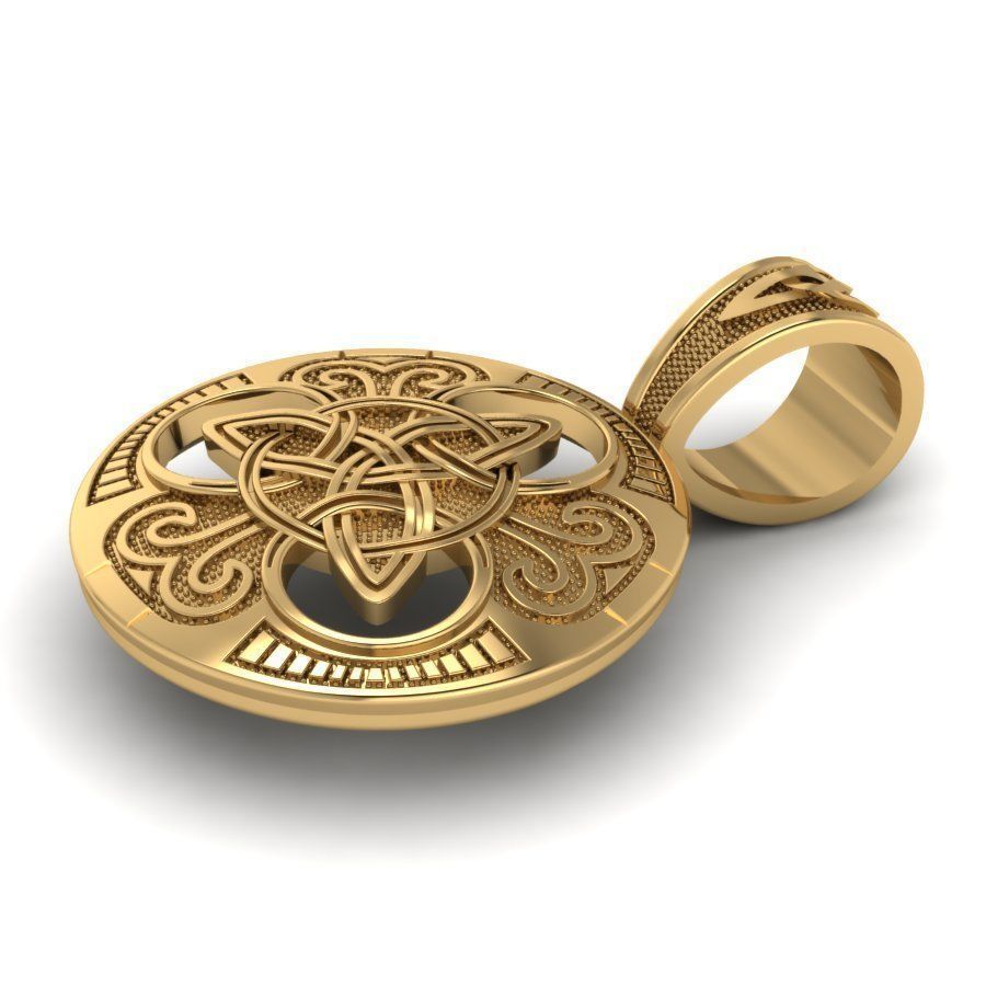 guard celtic cross pendant in gold 3D print model_1