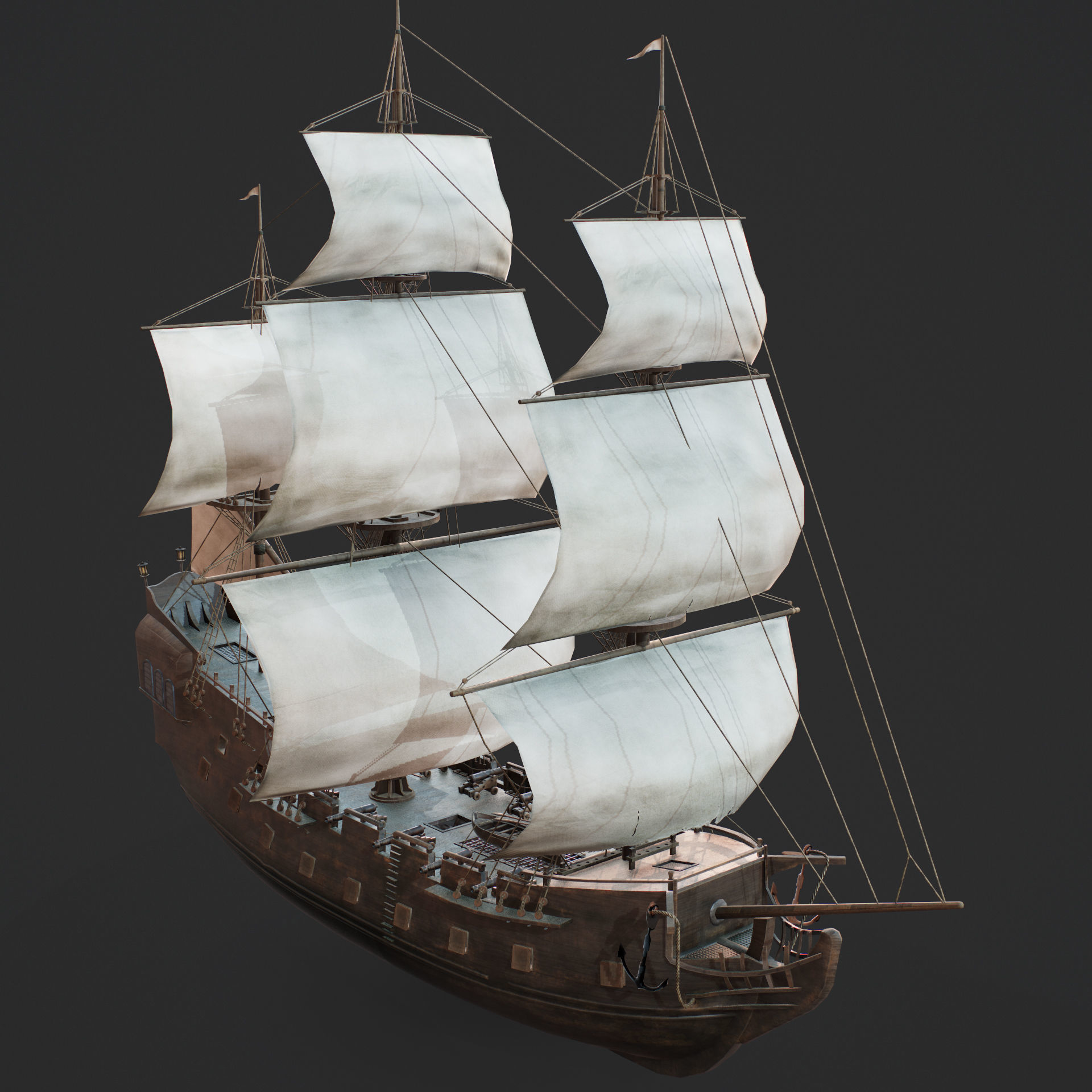 Sailboat Galleon - GameReady Low-poly 3D model_5