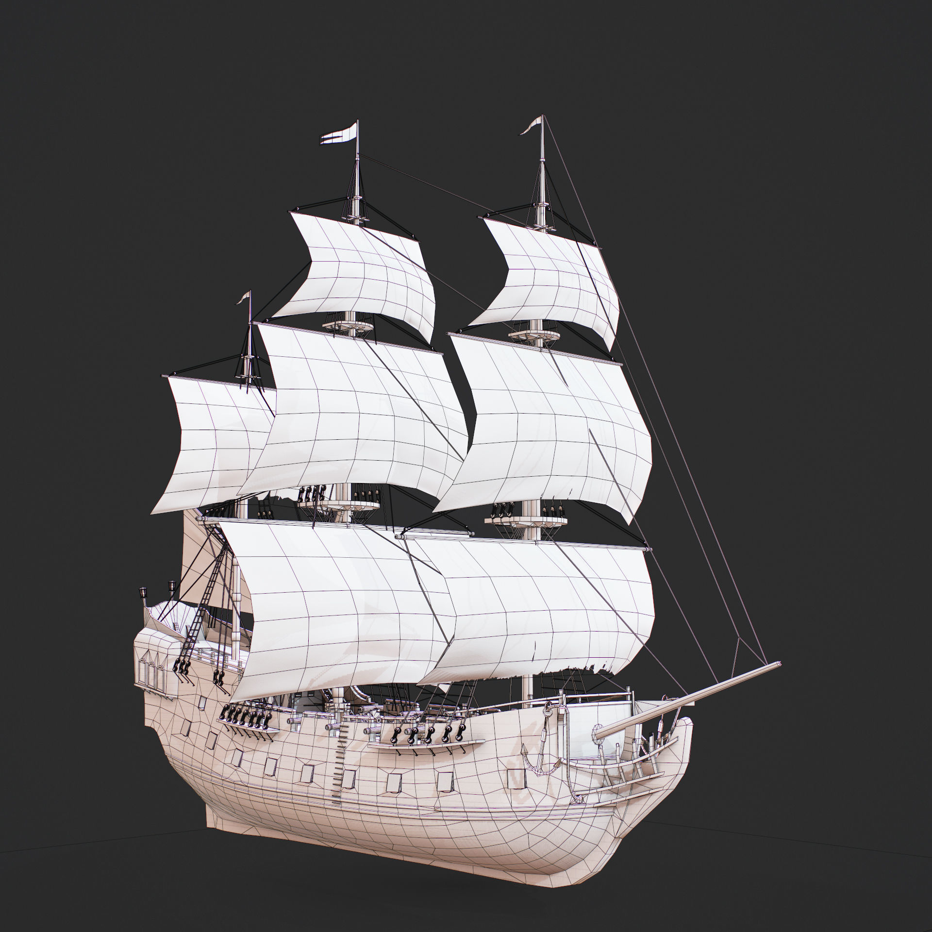 Sailboat Galleon - GameReady Low-poly 3D model_14