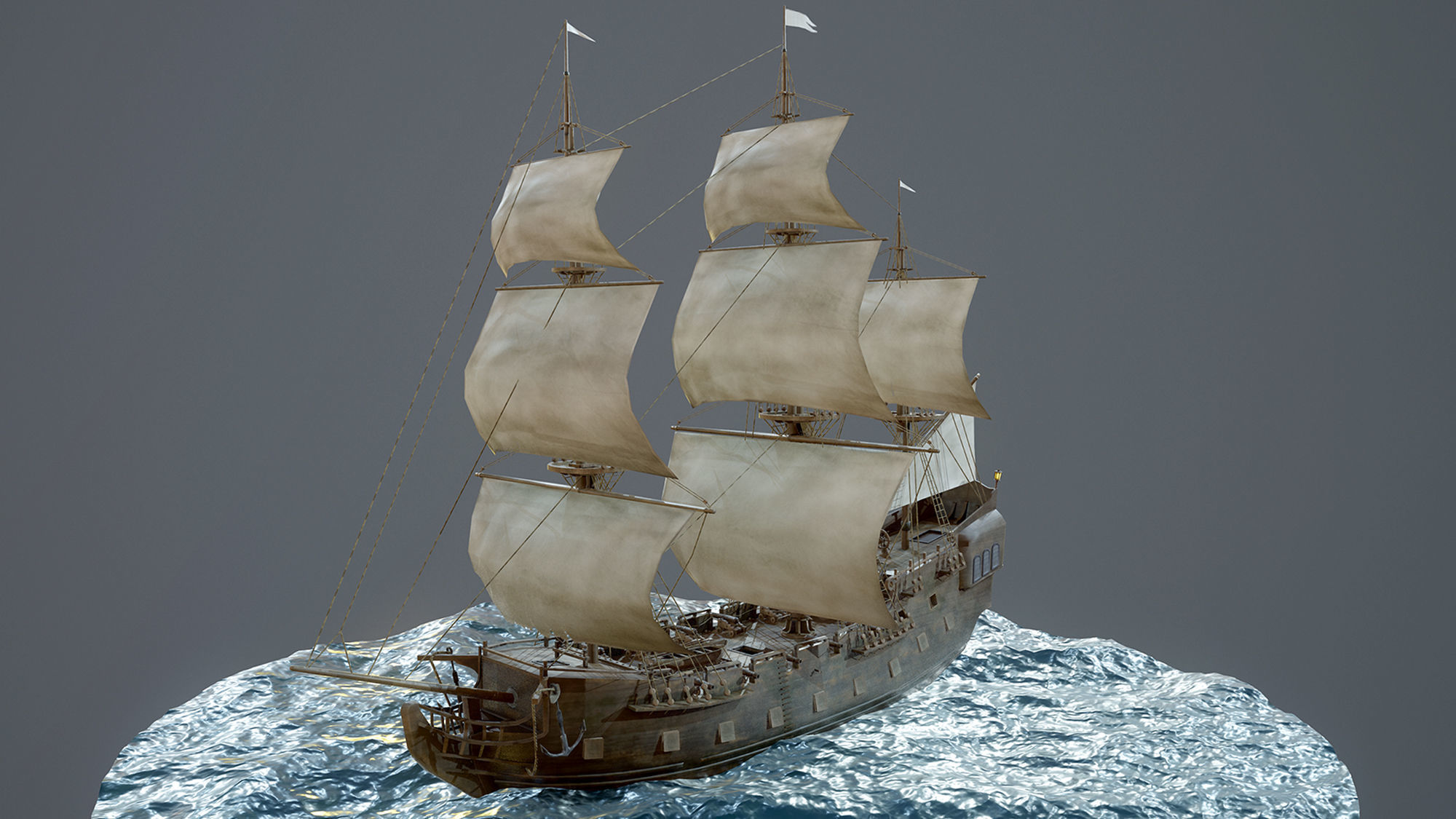 Sailboat Galleon - GameReady Low-poly 3D model_2