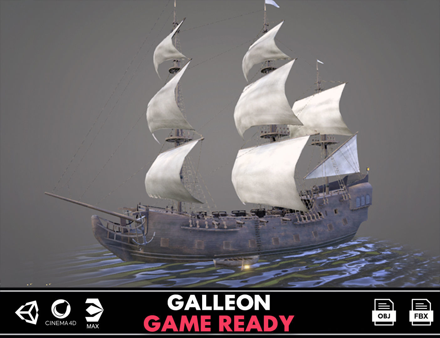 Sailboat Galleon - GameReady Low-poly 3D model_0