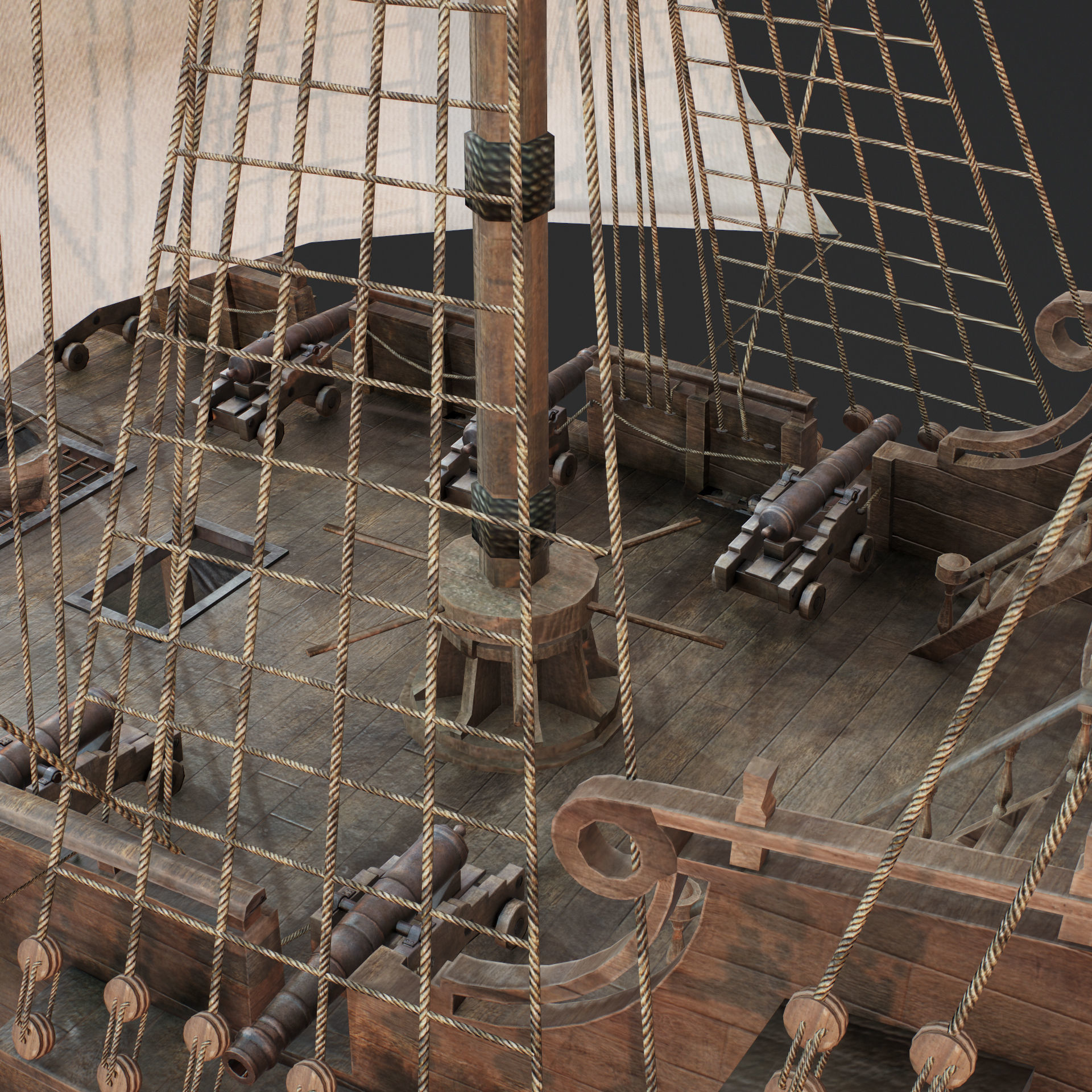 Sailboat Galleon - GameReady Low-poly 3D model_9
