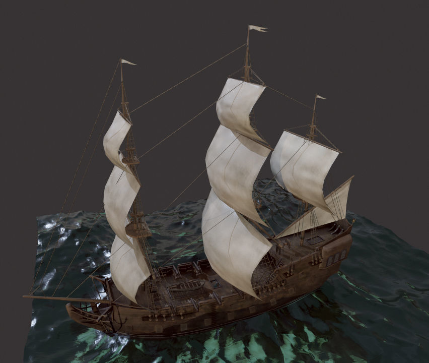 Sailboat Galleon - GameReady Low-poly 3D model_4
