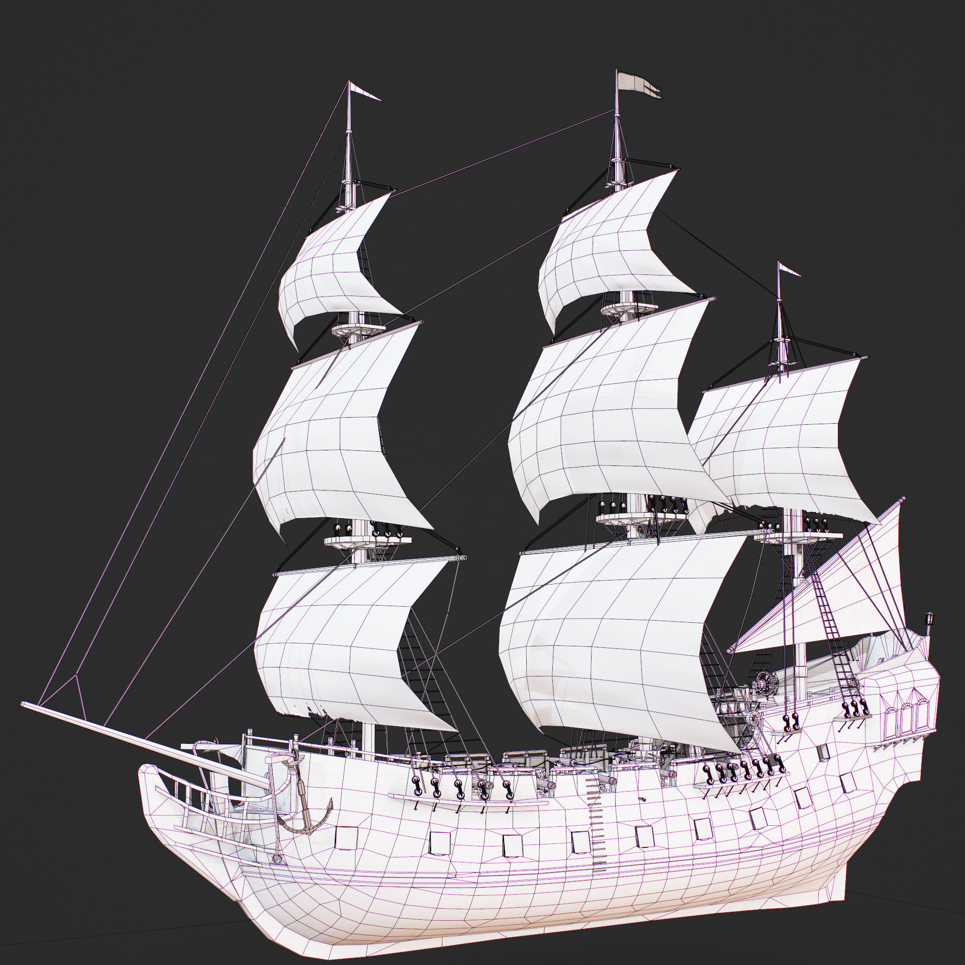 Sailboat Galleon - GameReady Low-poly 3D model_12