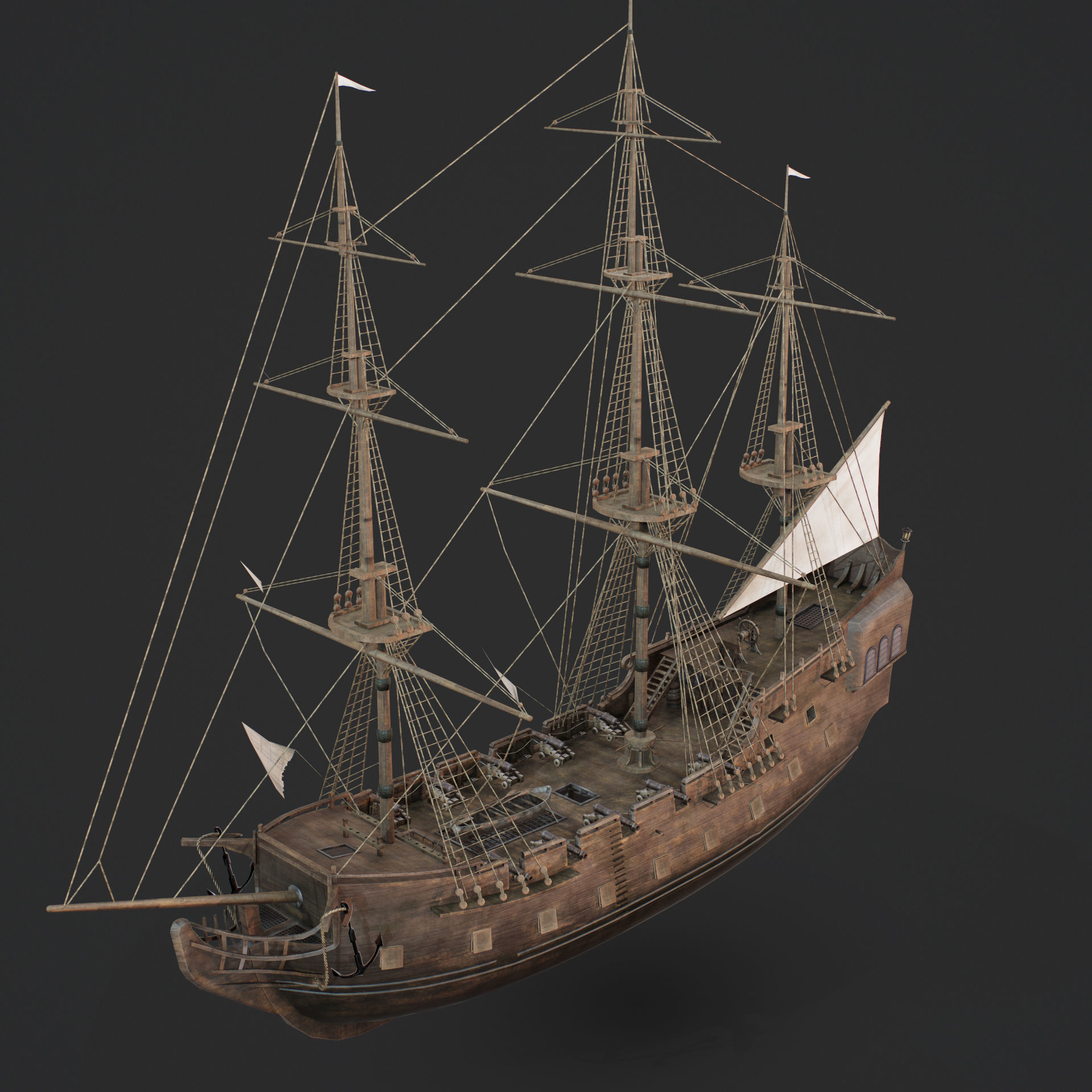 Sailboat Galleon - GameReady Low-poly 3D model_6