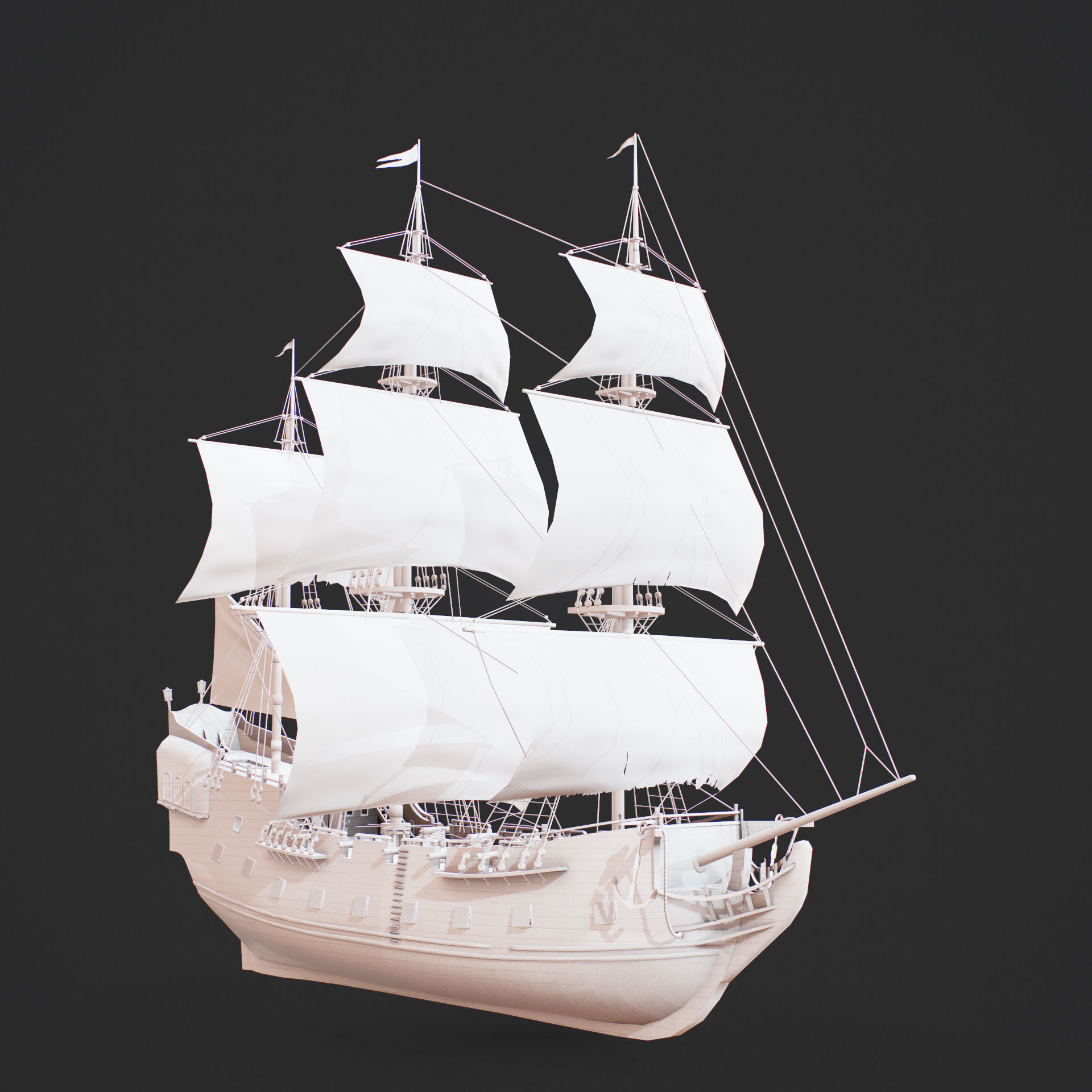 Sailboat Galleon - GameReady Low-poly 3D model_13
