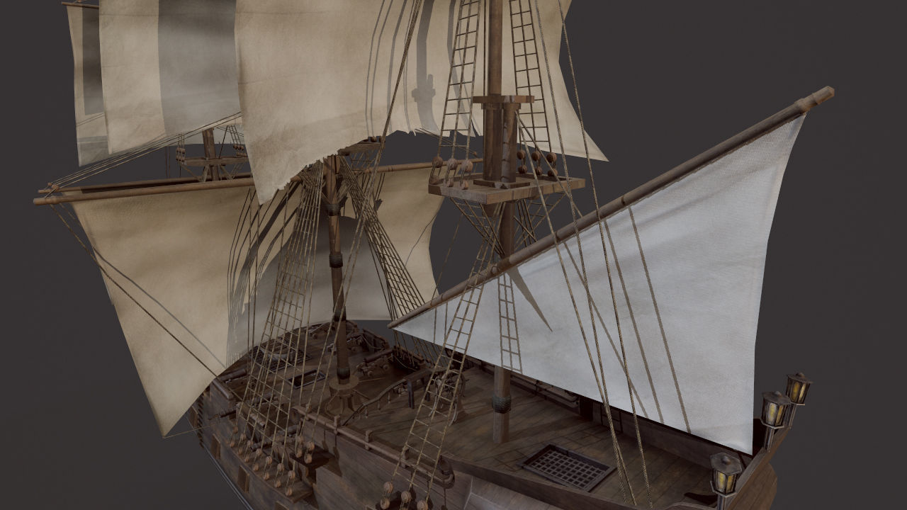 Sailboat Galleon - GameReady Low-poly 3D model_18