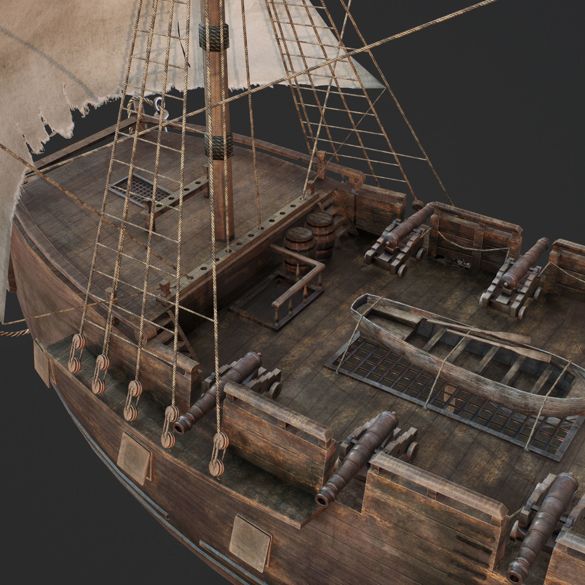 Sailboat Galleon - GameReady Low-poly 3D model_8