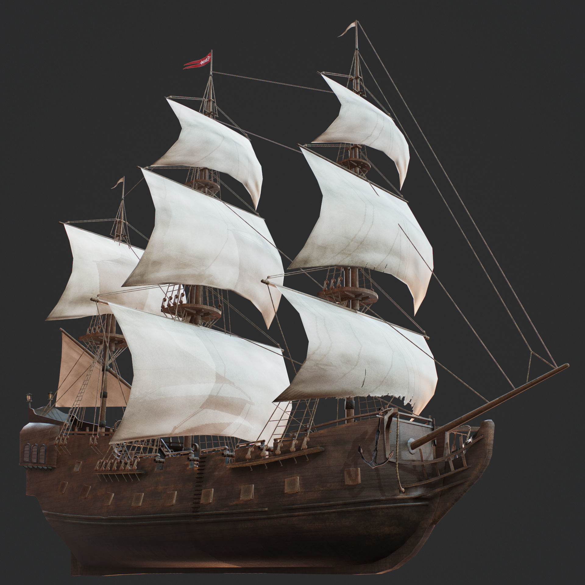 Sailboat Galleon - GameReady Low-poly 3D model_7
