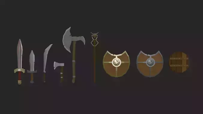 Pack sword shields LowPoly simple