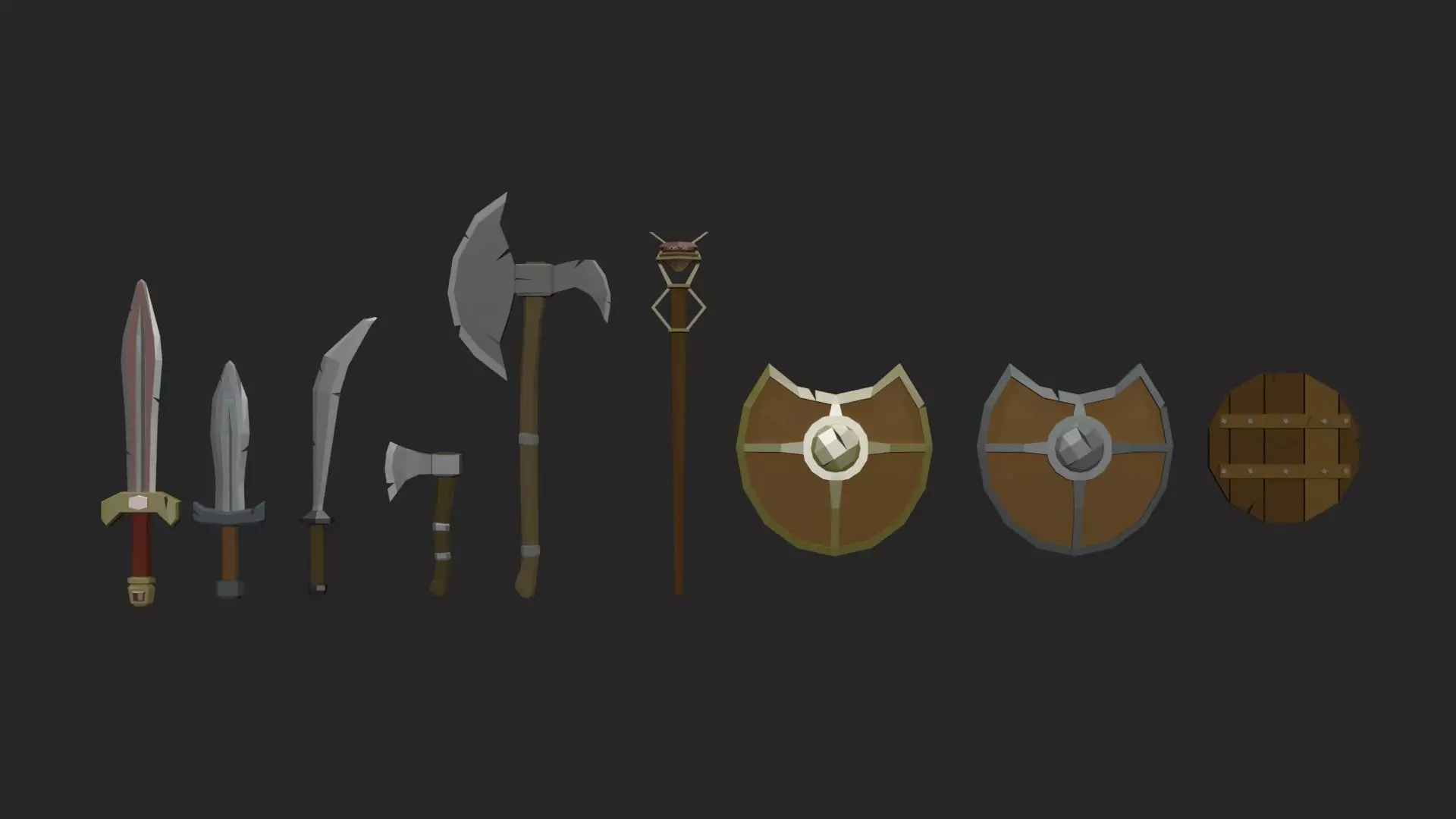 Pack sword shields LowPoly simple Low-poly 3D model_0