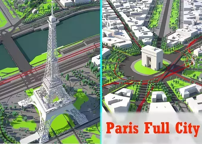 Paris city Low-poly 3D model