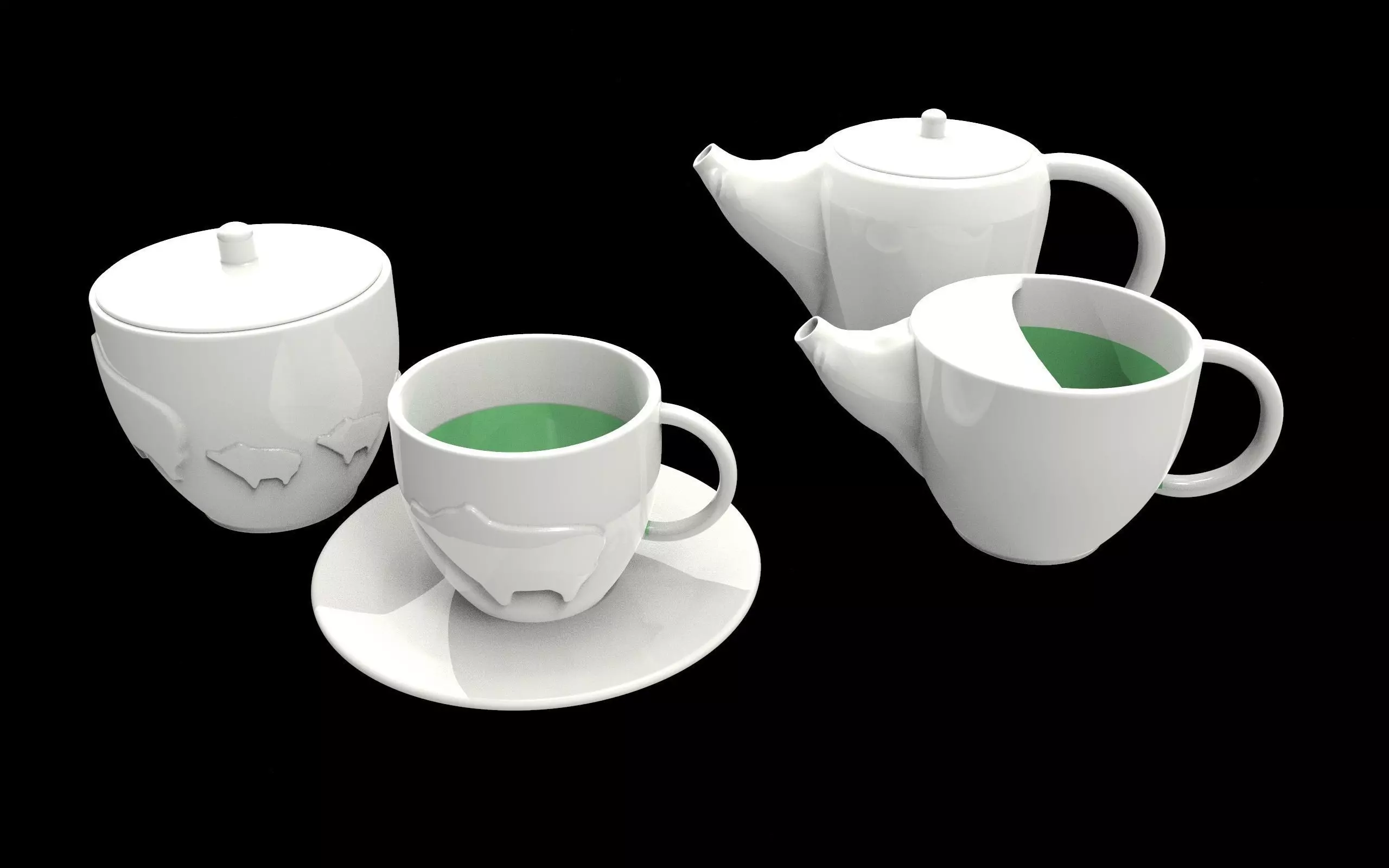 Cup of tea set 3D model_0