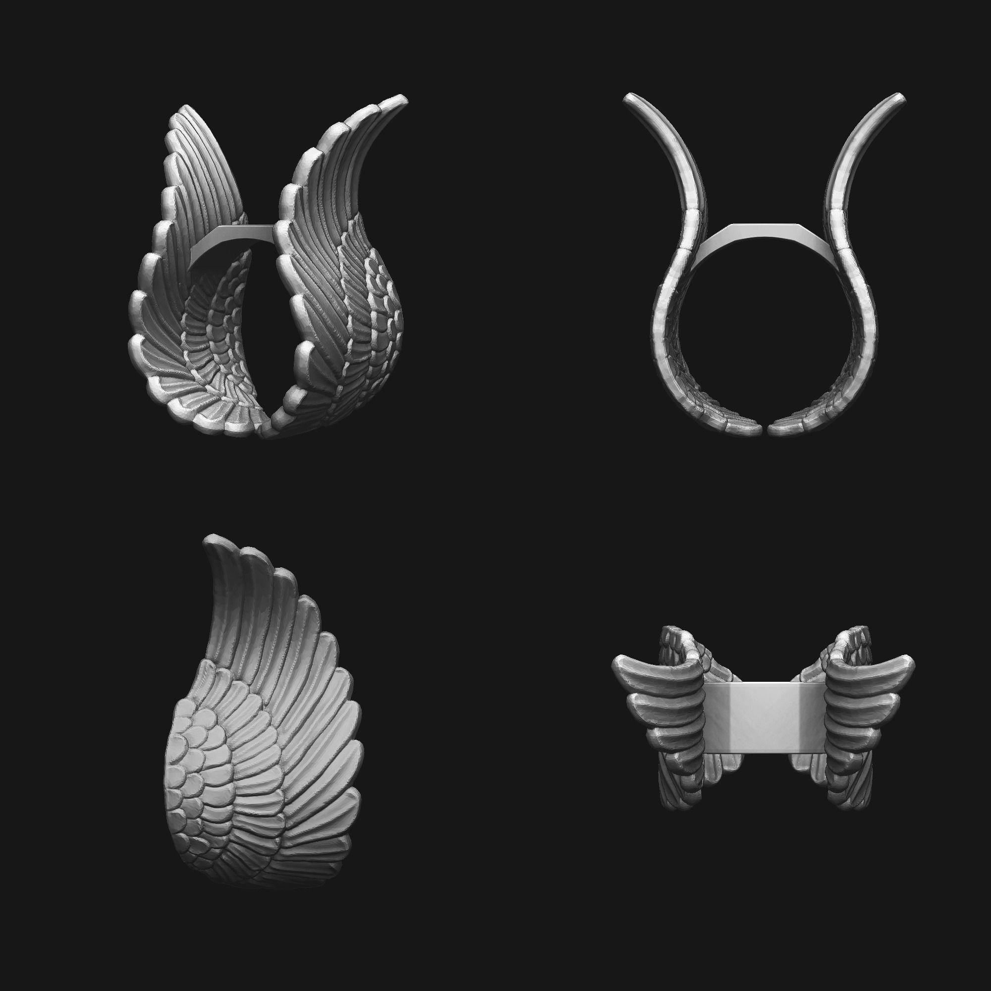 Ring - Wings and Rose Separates 3D print model_1