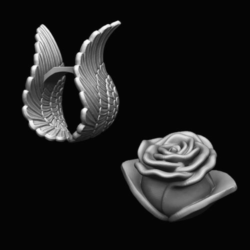 Ring - Wings and Rose Separates 3D print model