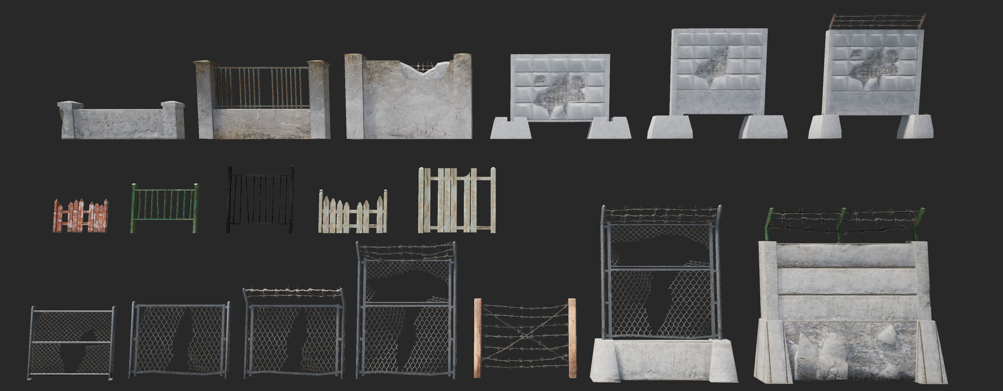 Mobile Fence Pack Low-poly 3D model_1