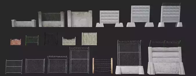Mobile Fence Pack Low-poly 3D model