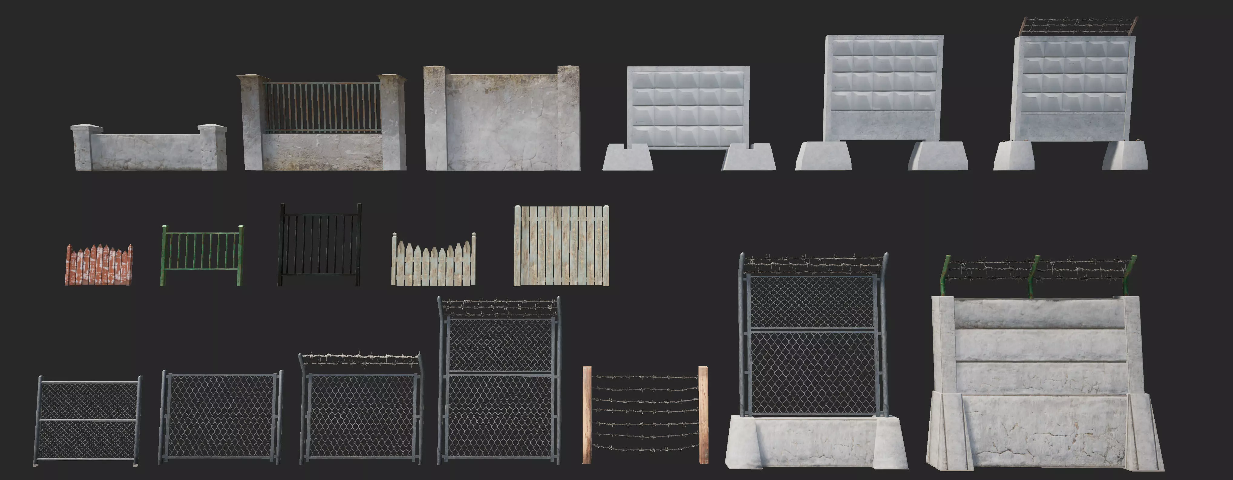 Mobile Fence Pack Low-poly 3D model_0