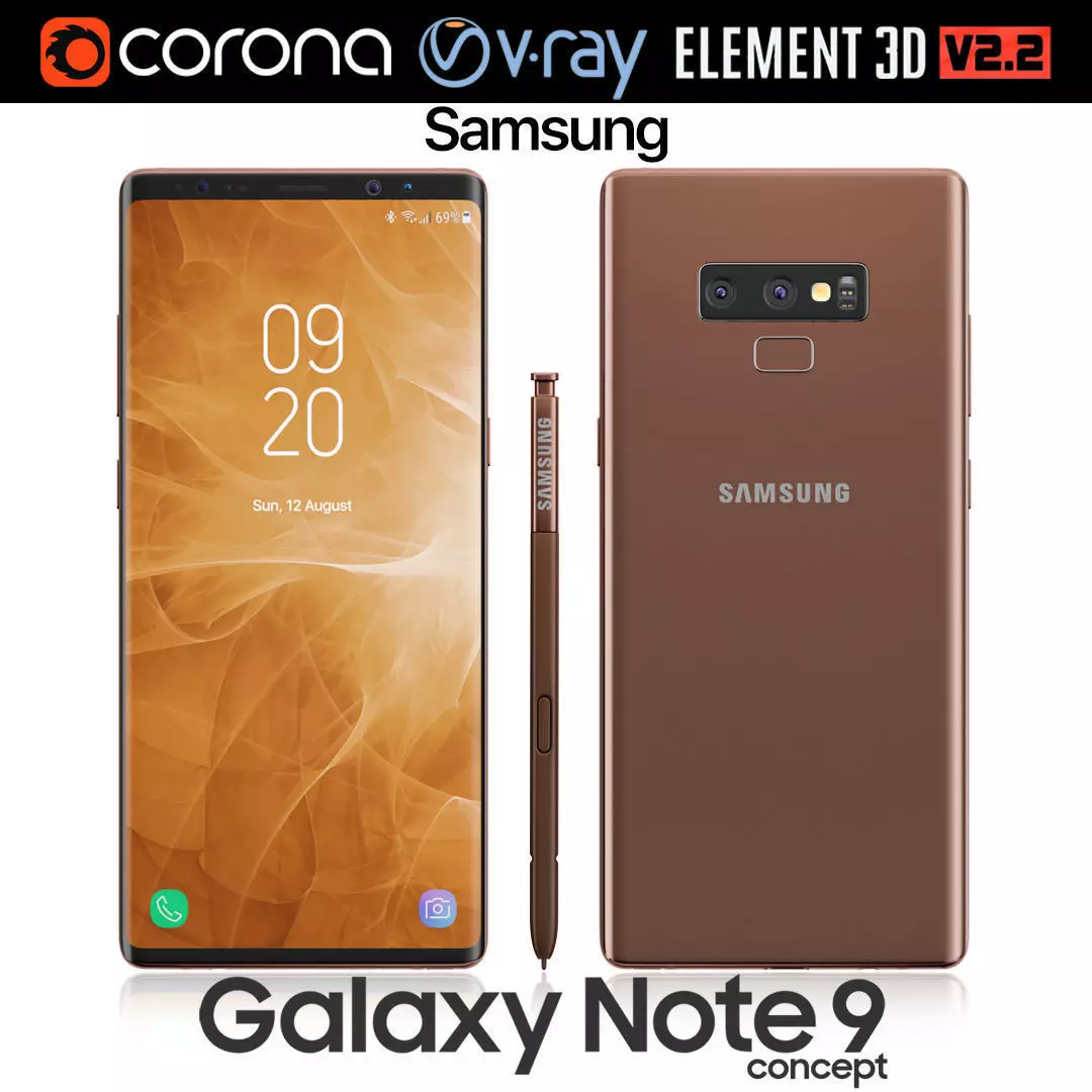 Samsung Galaxy Note 9 Brown 3D model