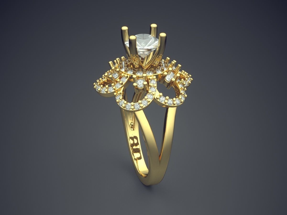 Fancy Extravagant Flower-Shaped Engagement Ring With Diamonds 3D print model_3