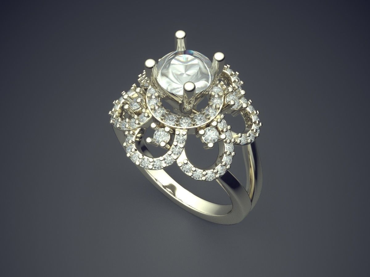 Fancy Extravagant Flower-Shaped Engagement Ring With Diamonds 3D print model_1