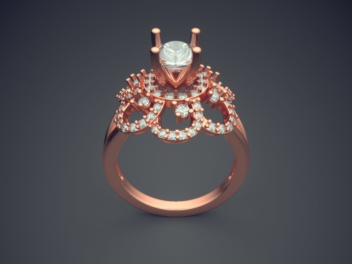 Fancy Extravagant Flower-Shaped Engagement Ring With Diamonds 3D print model_2