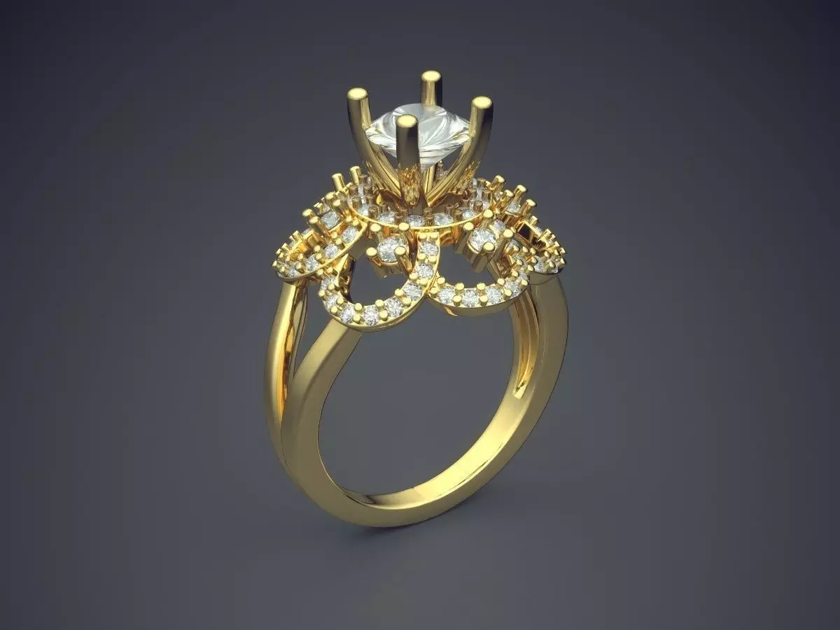 Fancy Extravagant Flower-Shaped Engagement Ring With Diamonds 3D print model_0