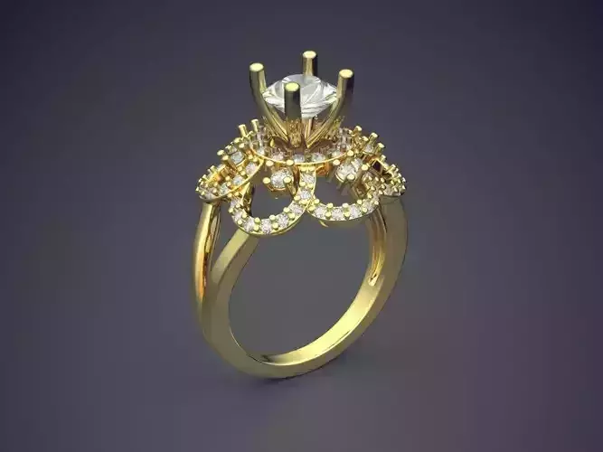 Fancy Extravagant Flower-Shaped Engagement Ring With Diamonds