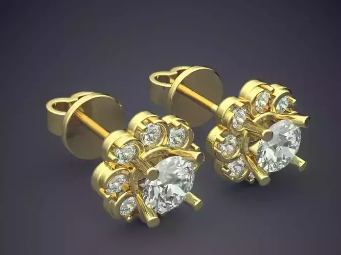 Golden Flower-Shaped Earrings with Diamonds