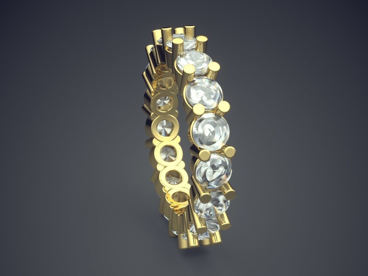 Unique Futuristic Design Engagement Ring with Cuts and Diamonds 3D print model_3