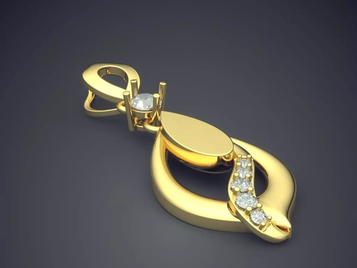 Fancy Minimal Golden Pendant With Diamonds 3D print model_0