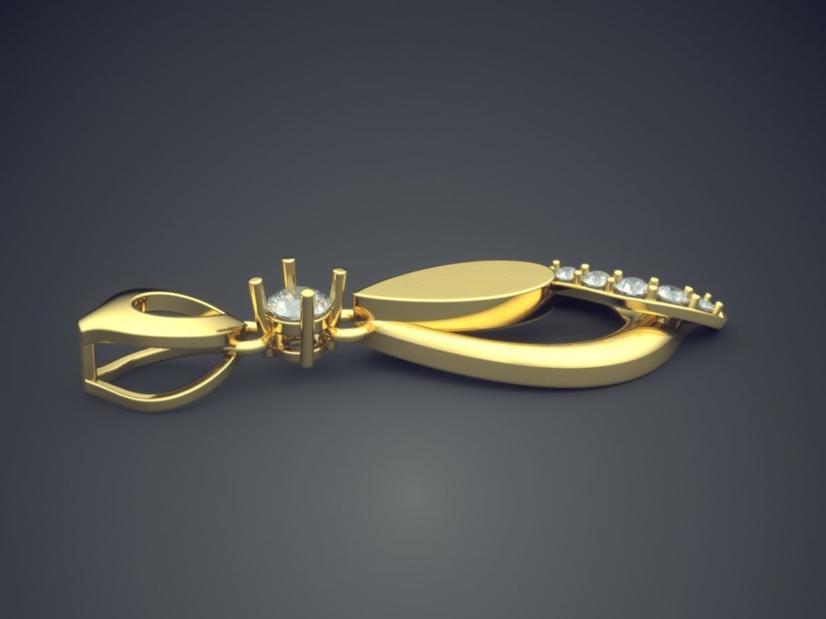 Fancy Minimal Golden Pendant With Diamonds 3D print model_3