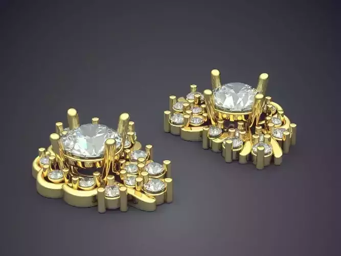 Unique Futuristic Design Earrings with Ornaments and Diamonds