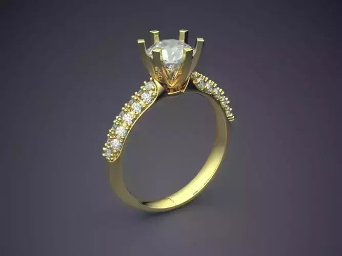 Simple Classic Dainty Golden Engagement Ring with Small Diamonds 3D print model