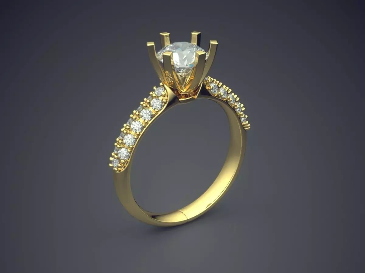 Simple Classic Dainty Golden Engagement Ring with Small Diamonds 3D print model_0