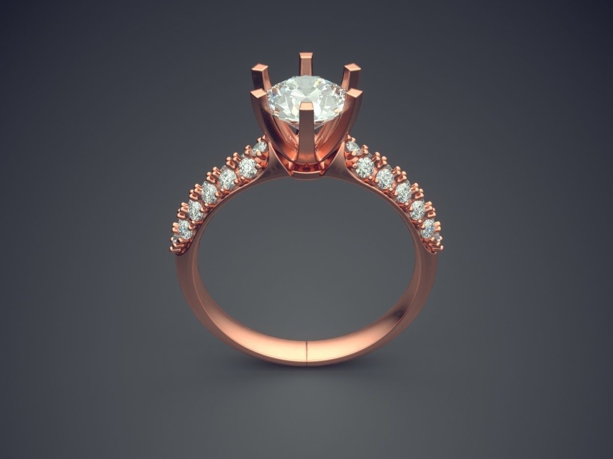 Simple Classic Dainty Golden Engagement Ring with Small Diamonds 3D print model_2