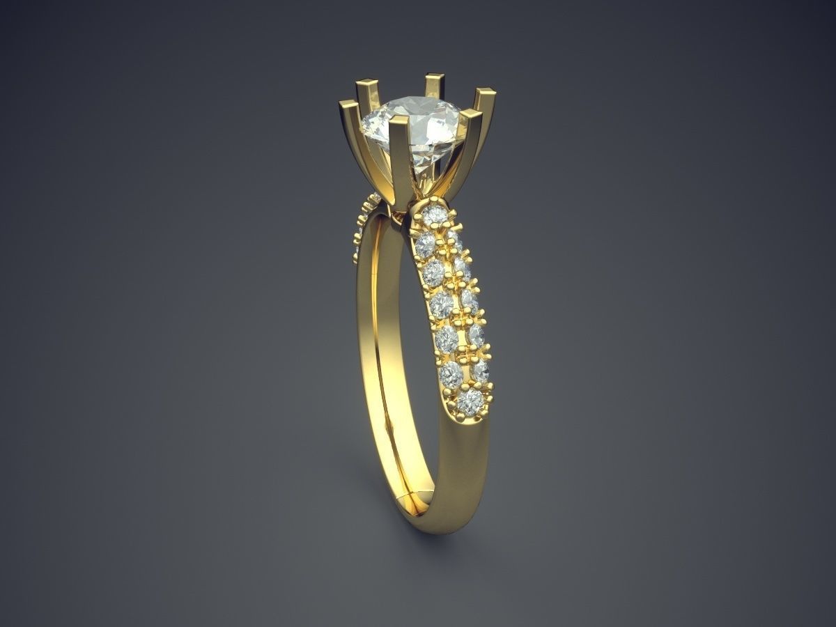 Simple Classic Dainty Golden Engagement Ring with Small Diamonds 3D print model_3