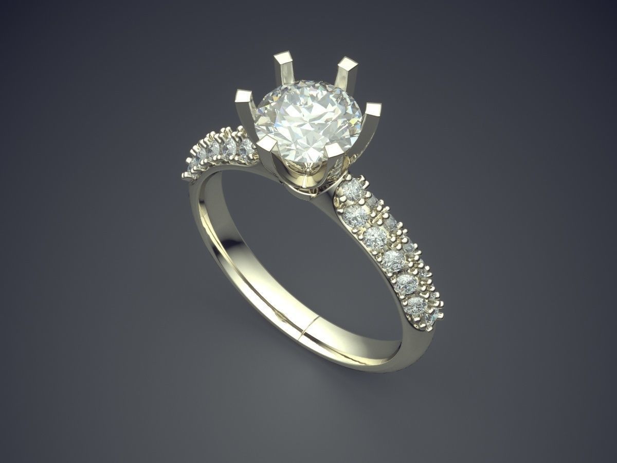 Simple Classic Dainty Golden Engagement Ring with Small Diamonds 3D print model_1