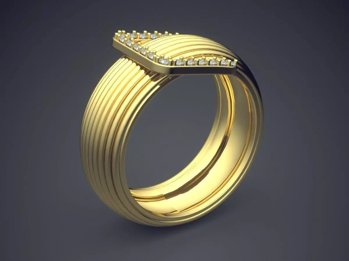 Impressive Unique Futuristic Design Ring With Diamonds 3D print model_0