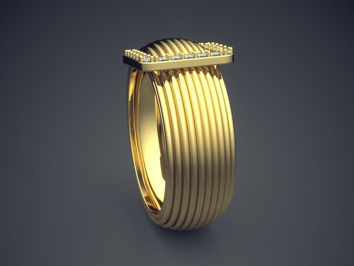 Impressive Unique Futuristic Design Ring With Diamonds 3D print model_3