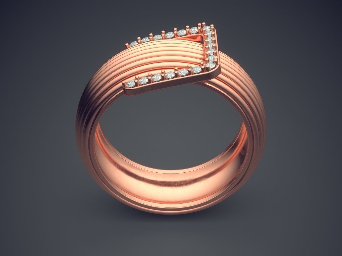 Impressive Unique Futuristic Design Ring With Diamonds 3D print model_2
