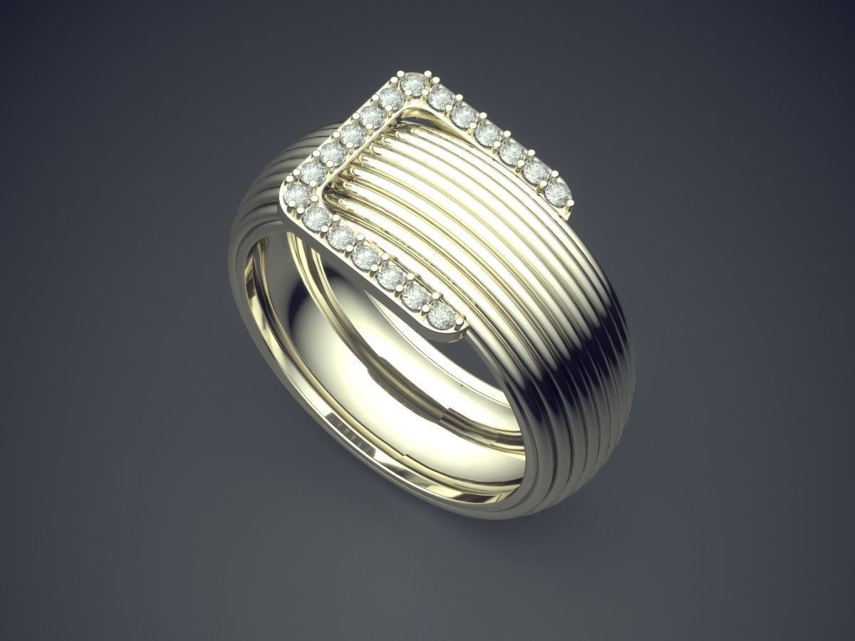 Impressive Unique Futuristic Design Ring With Diamonds 3D print model_1