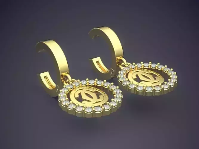 Beautiful Golden Minimalistic Earrings with Diamonds
