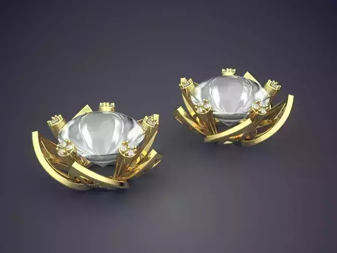Fancy Water Lily-Shaped Earrings With Diamonds