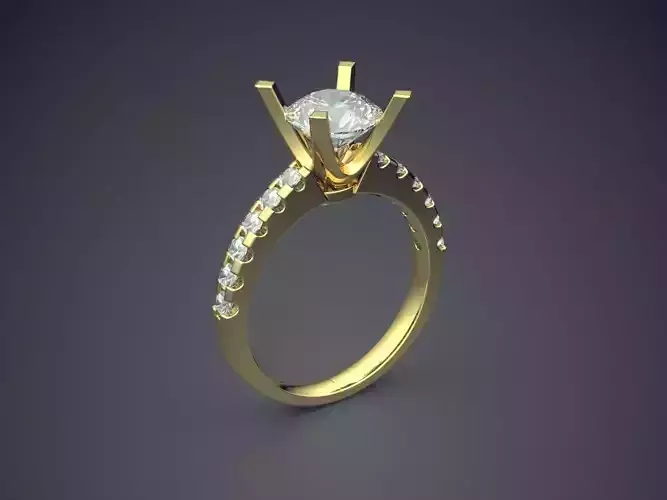 Classic Dainty Golden Engagement Ring with Small Diamonds
